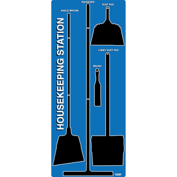 5S Housekeeping Shadow Board Broom Station Version 14  - Blue Board / Black Shadows  With Broom